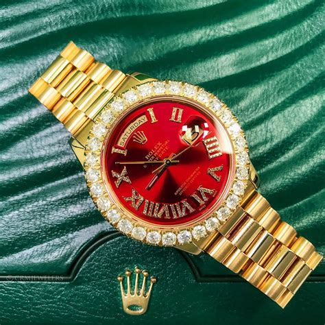 red rolex watches|Rolex watch with red face.